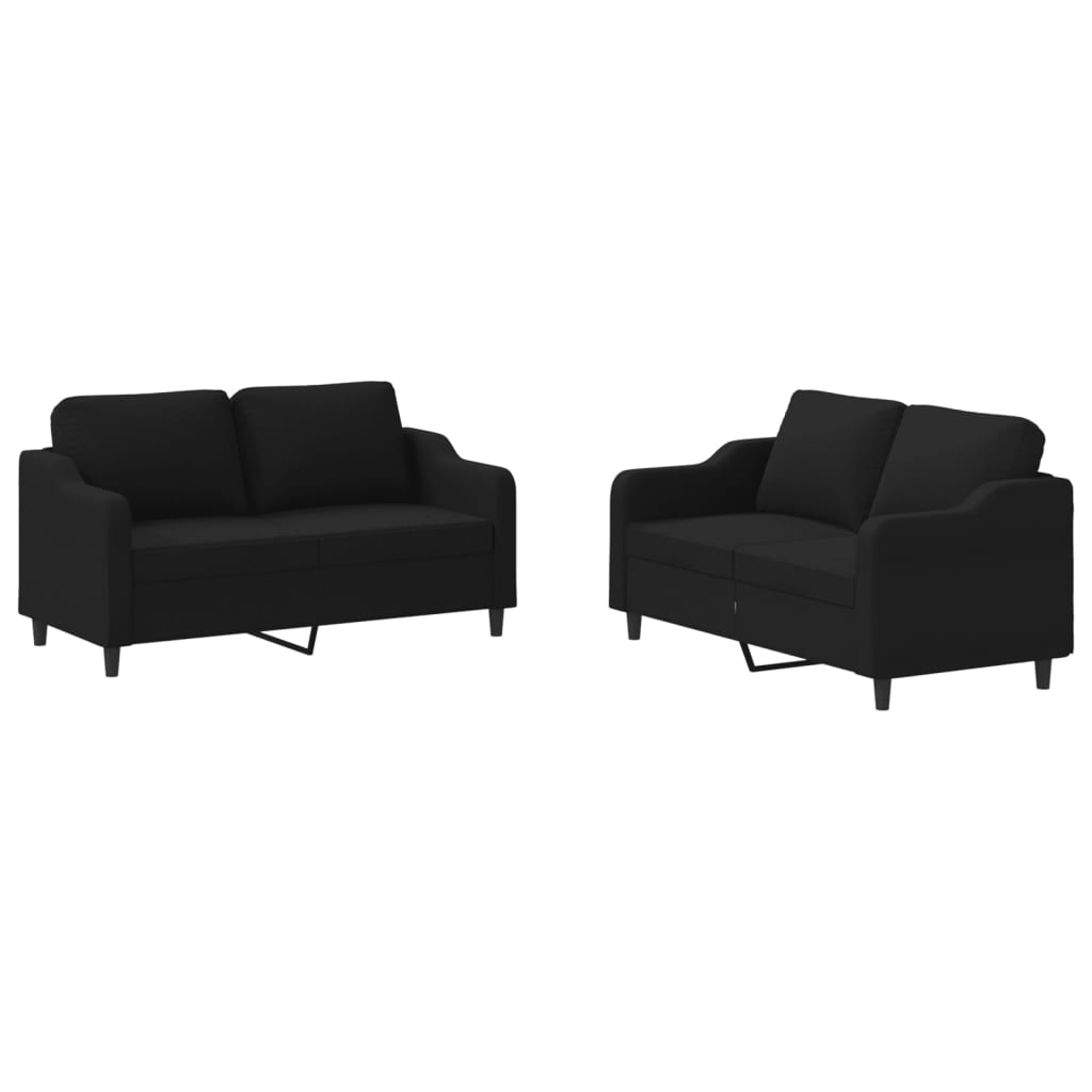 2-delige loungeset met kussens stof zwart