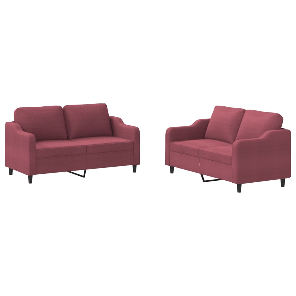 2-delige Loungeset met kussens stof wijnrood
