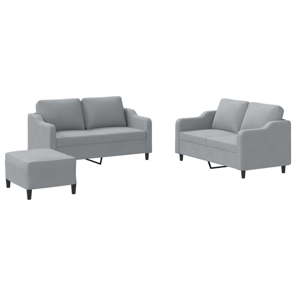 3-delige Loungeset met kussens stof lichtgrijs