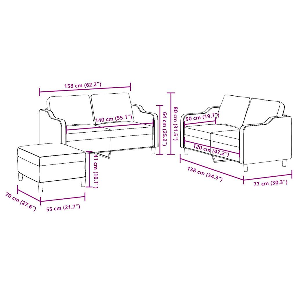 3-delige loungeset met kussens stof zwart