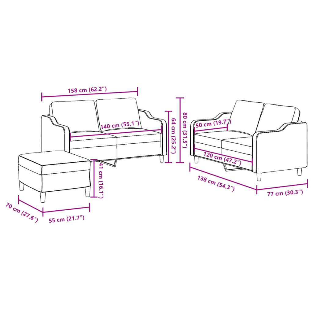 3-delige Loungeset met kussens stof wijnrood