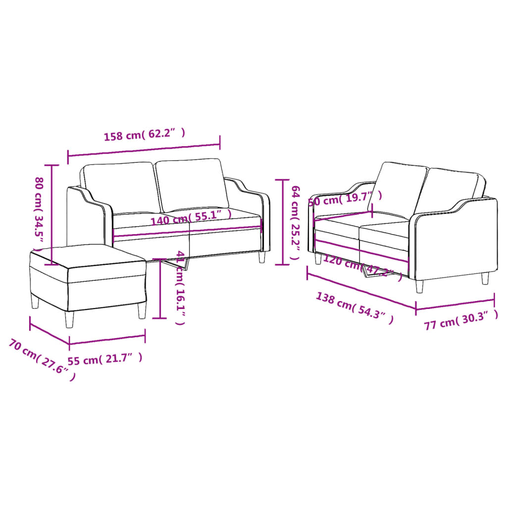 3-delige Loungeset met kussens stof taupe