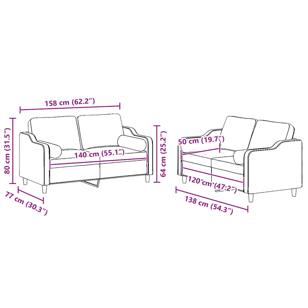 2-delige Loungeset met kussens stof lichtgrijs