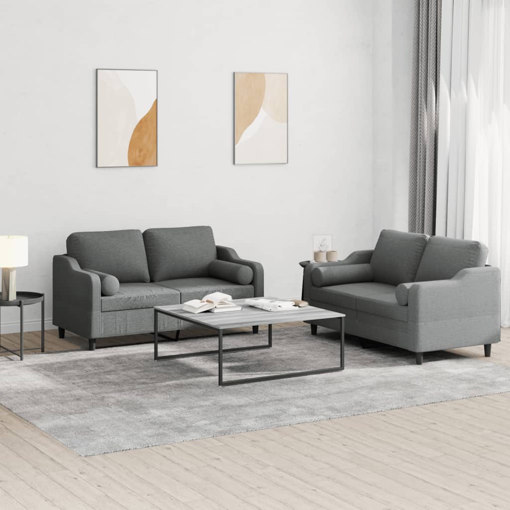 2-delige Loungeset met kussens stof donkergrijs