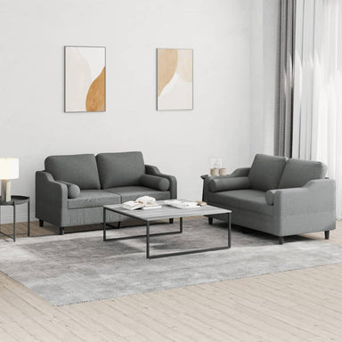 2-delige Loungeset met kussens stof donkergrijs