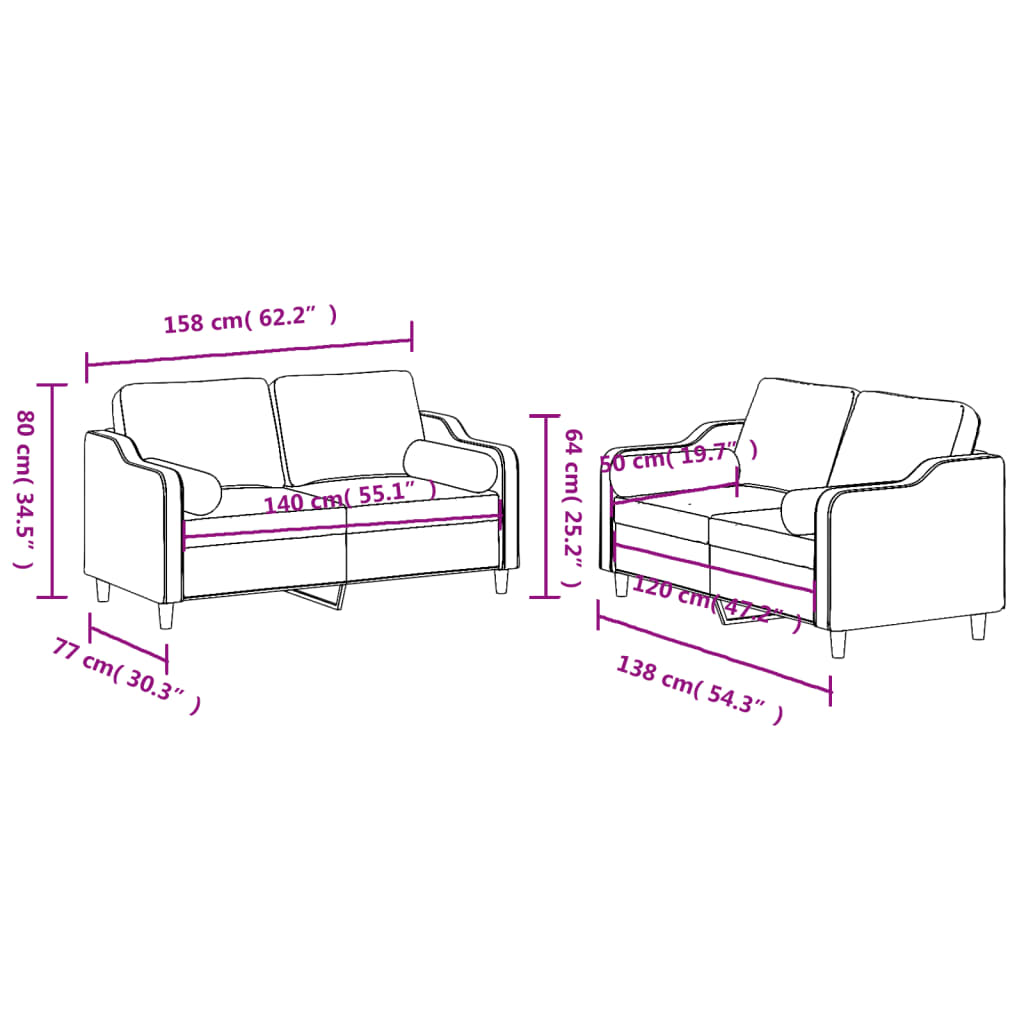 2-delige Loungeset met kussens stof zwart