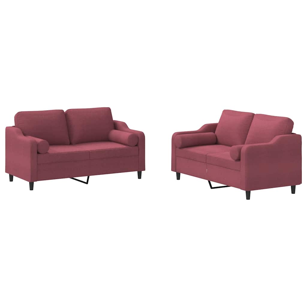 2-delige Loungeset met kussens stof wijnrood