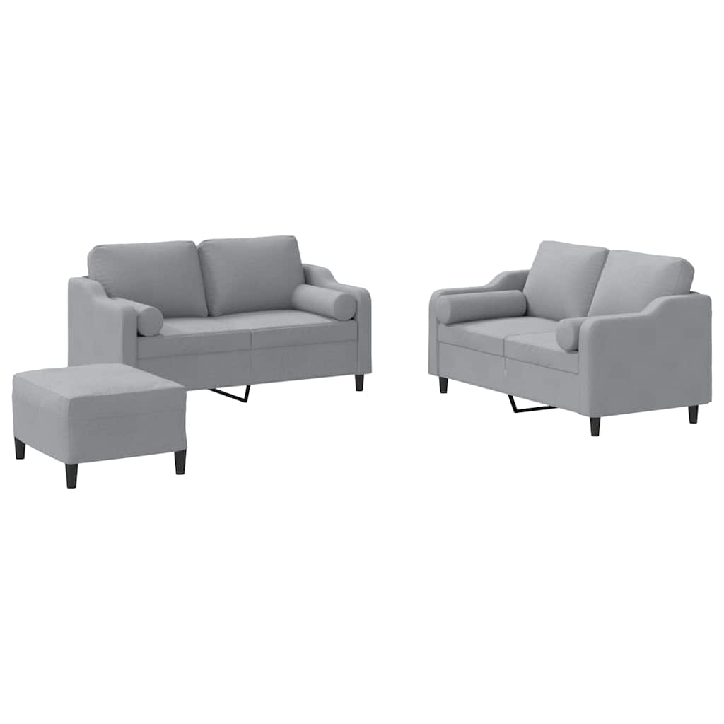 3-delige Loungeset met kussens stof lichtgrijs