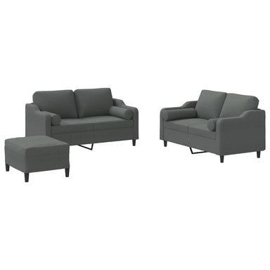3-delige Loungeset met kussens stof donkergrijs