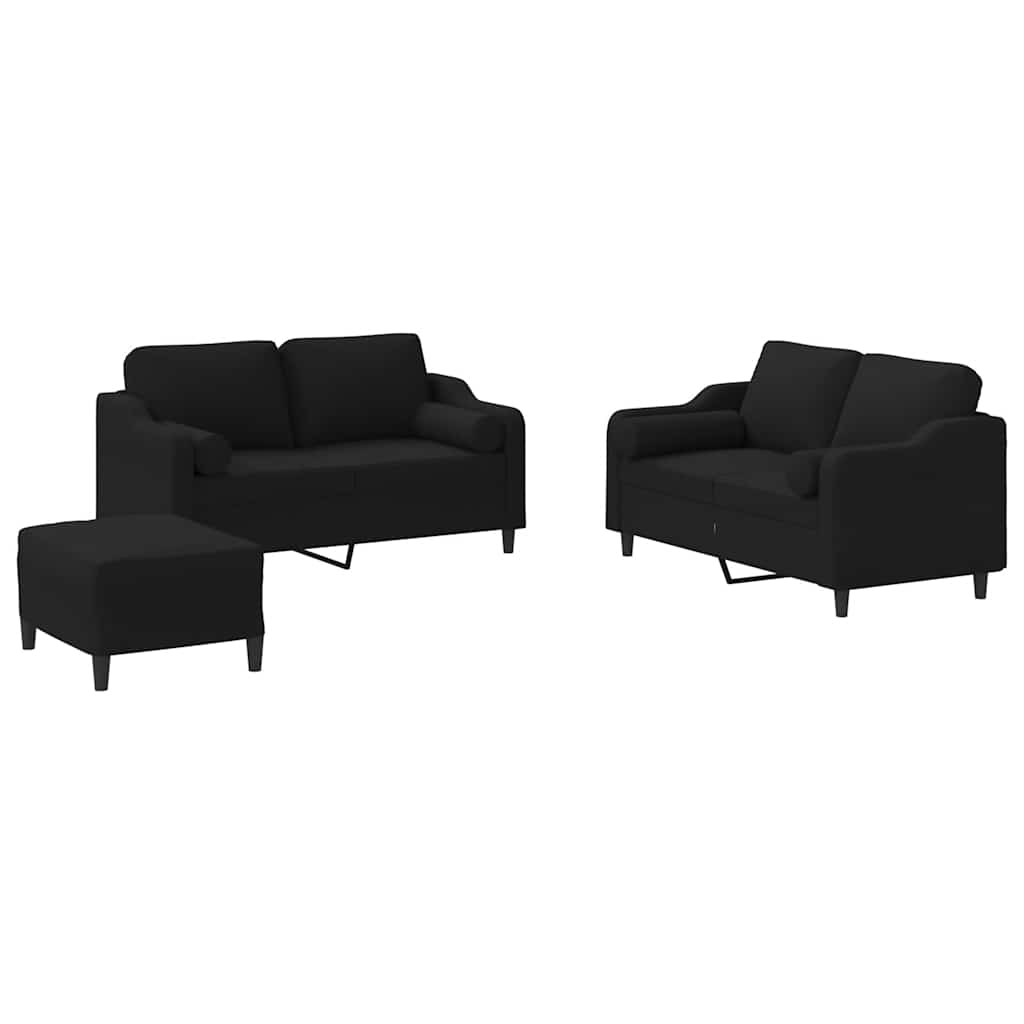3-delige Loungeset met kussens stof zwart