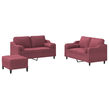 3-delige Loungeset met kussens stof wijnrood