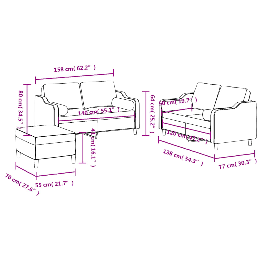 3-delige Loungeset met kussens stof taupe