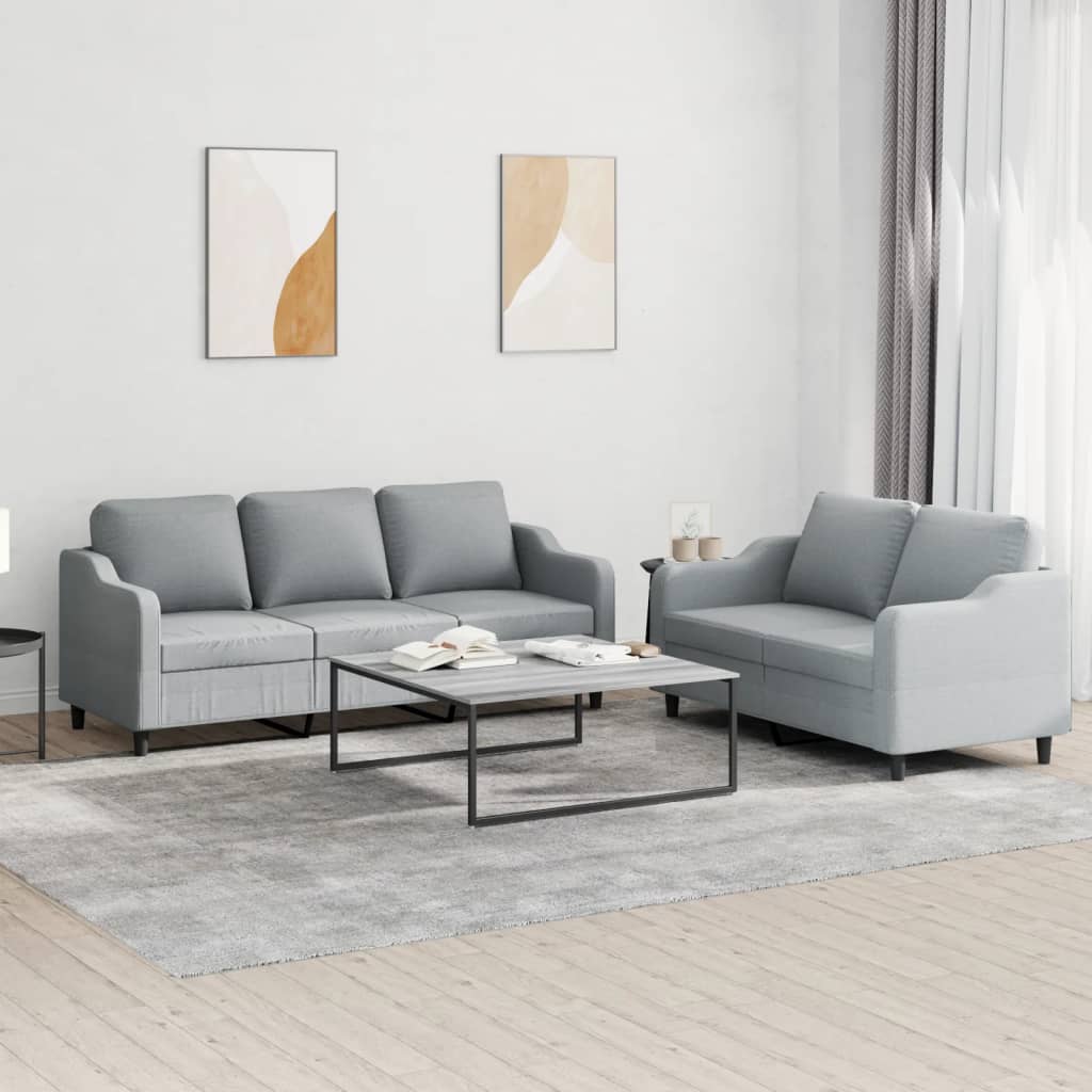 2-delige Loungeset met kussens stof lichtgrijs