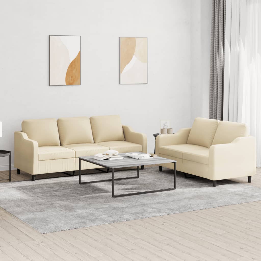 2-delige Loungeset met kussens stof crèmekleurig