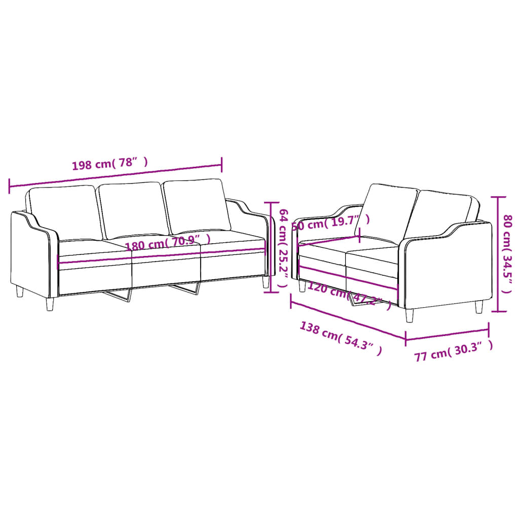 2-delige Loungeset met kussens stof bruin