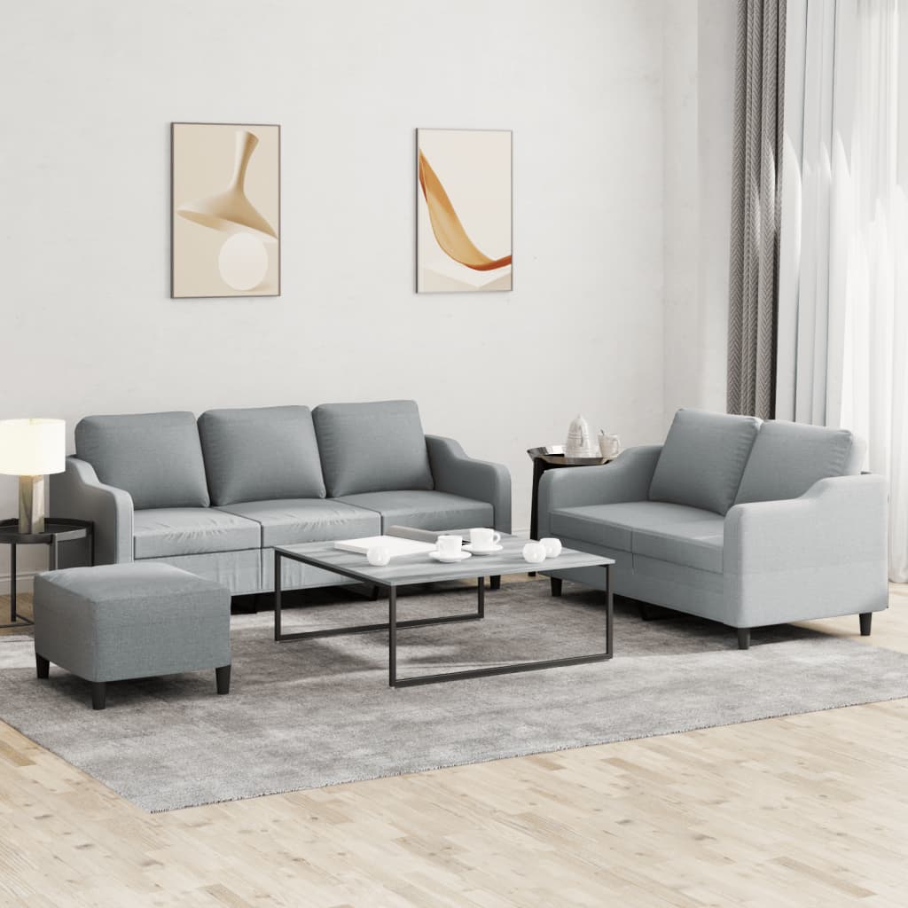 3-delige Loungeset met kussens stof lichtgrijs