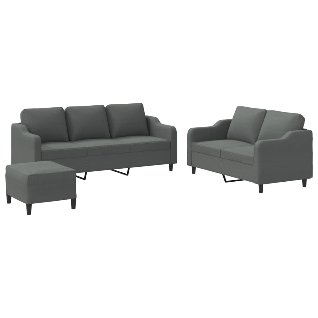 3-Delige Loungeset Met Kussens Stof Donkergrijs