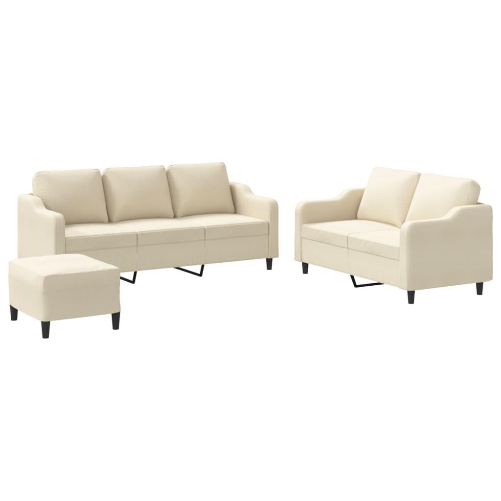 3-Delige Loungeset Met Kussens Stof Kleurig Crème