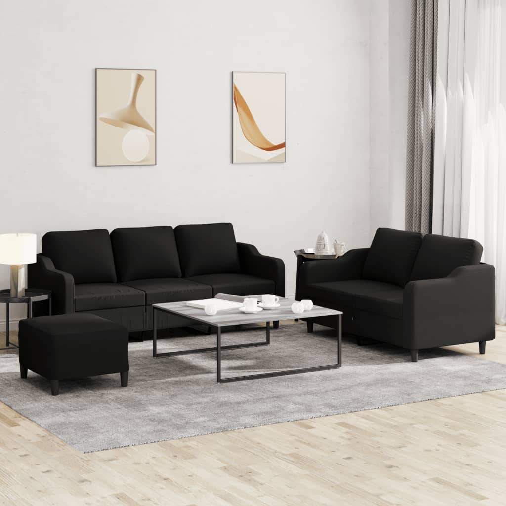 3-Delige Loungeset Met Kussens Stof Zwart