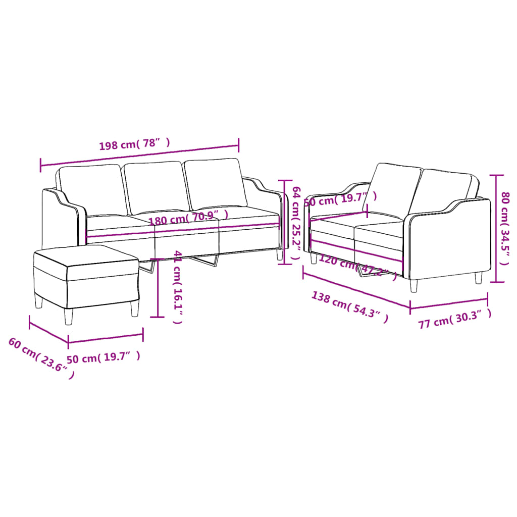 3-delige Loungeset met kussens stof lichtgeel