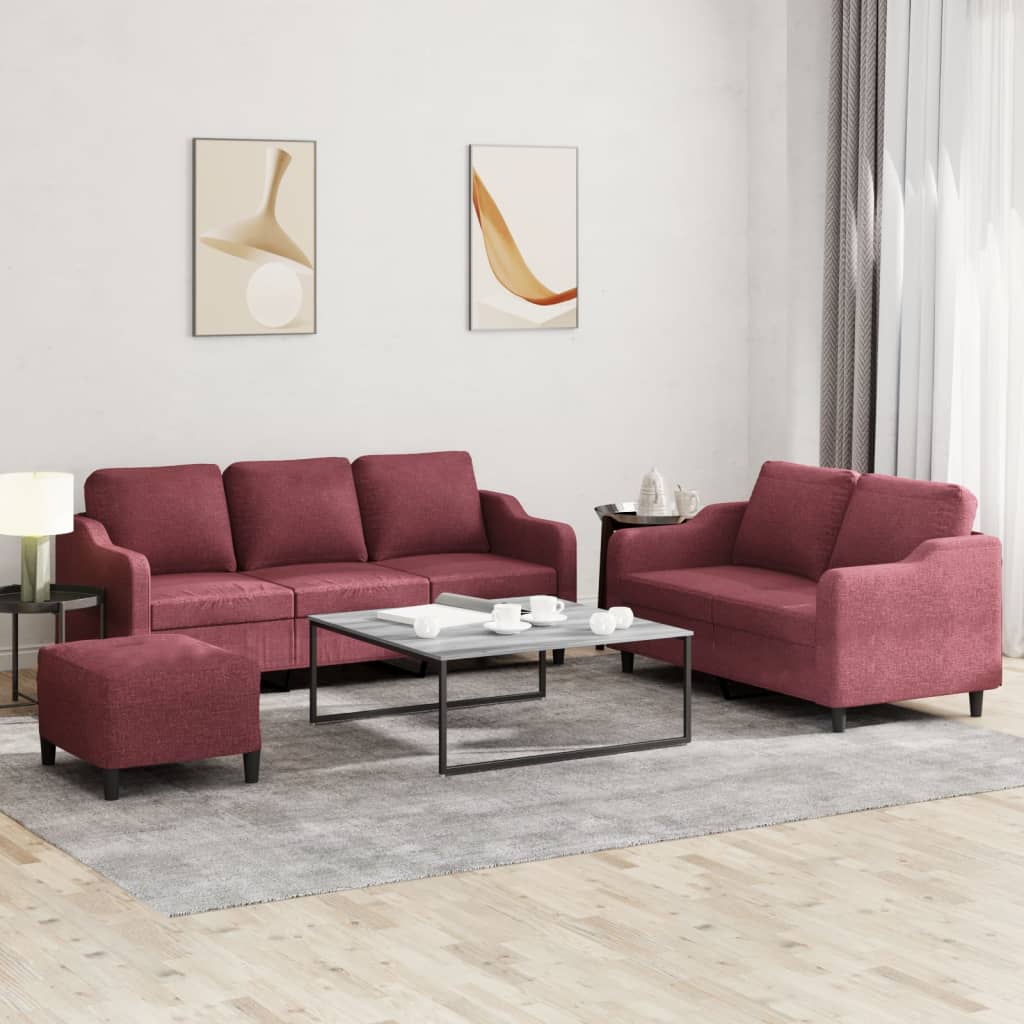 3-Delige Loungeset Met Kussens Stof Wijnrood