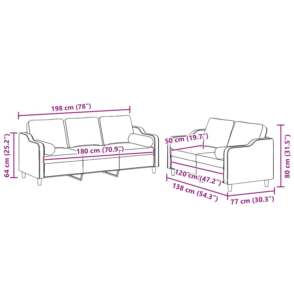2-delige Loungeset met kussens stof lichtgrijs