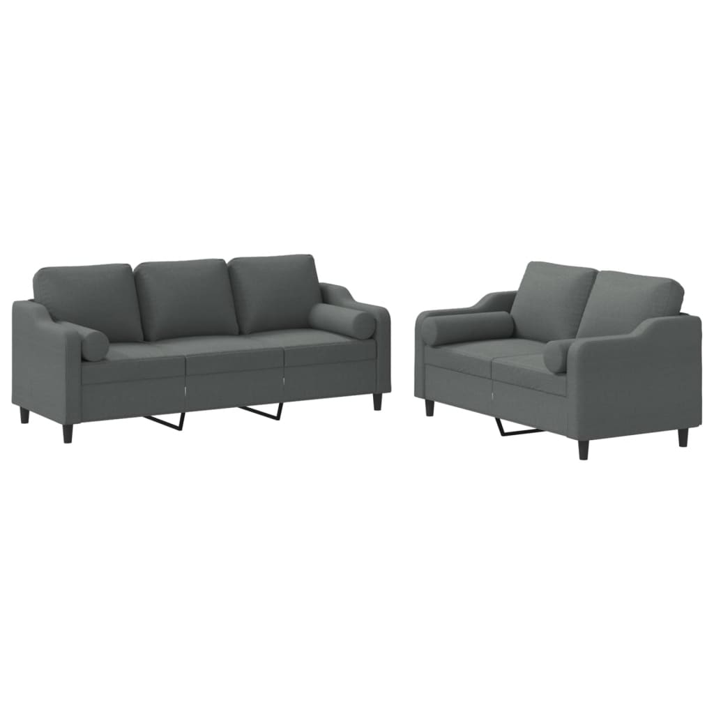 2-delige Loungeset met kussens stof donkergrijs