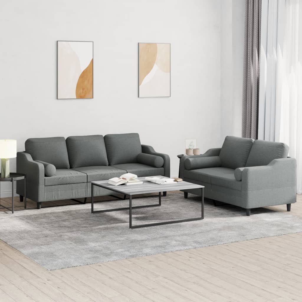 2-delige Loungeset met kussens stof donkergrijs