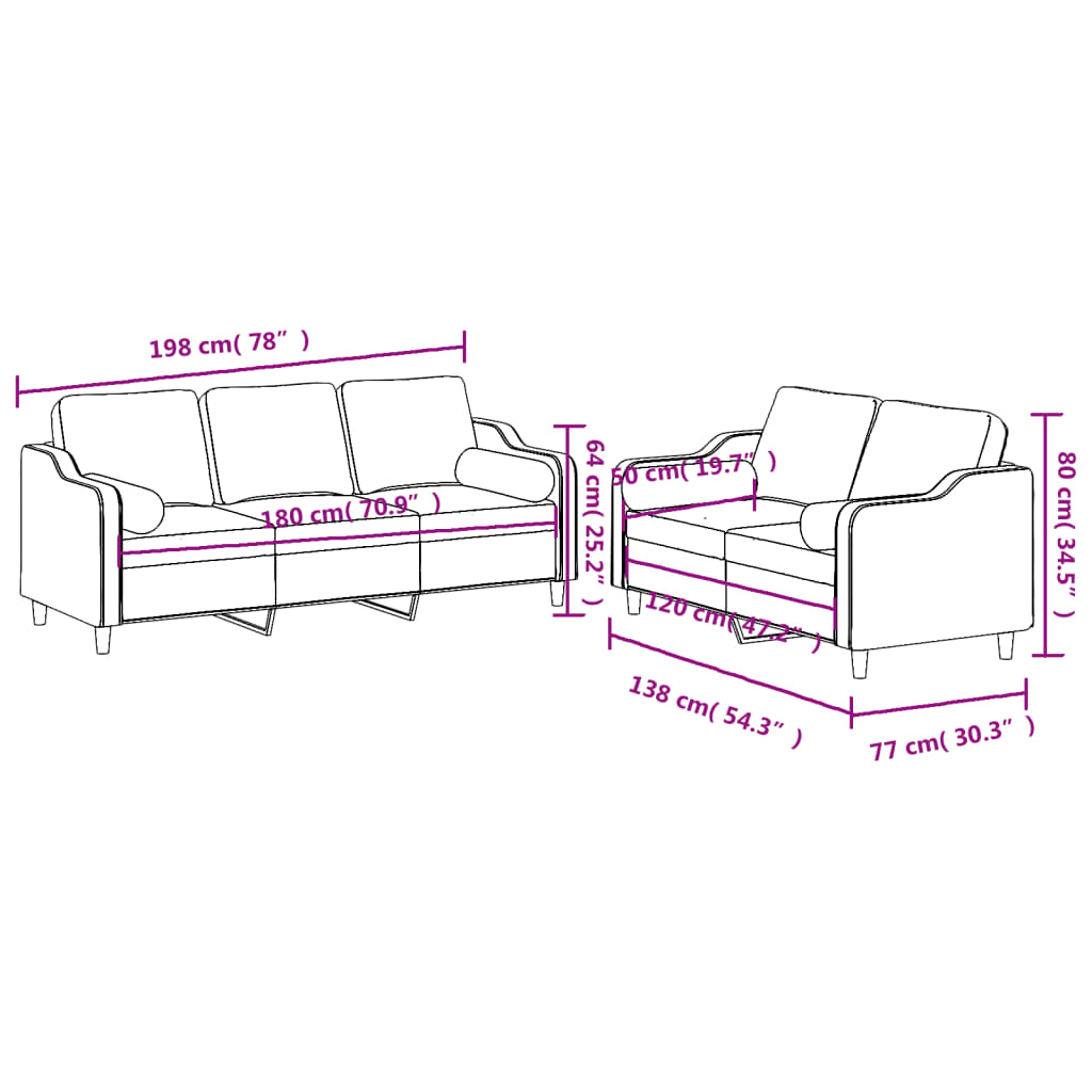 2-delige Loungeset met kussens stof crèmekleurig