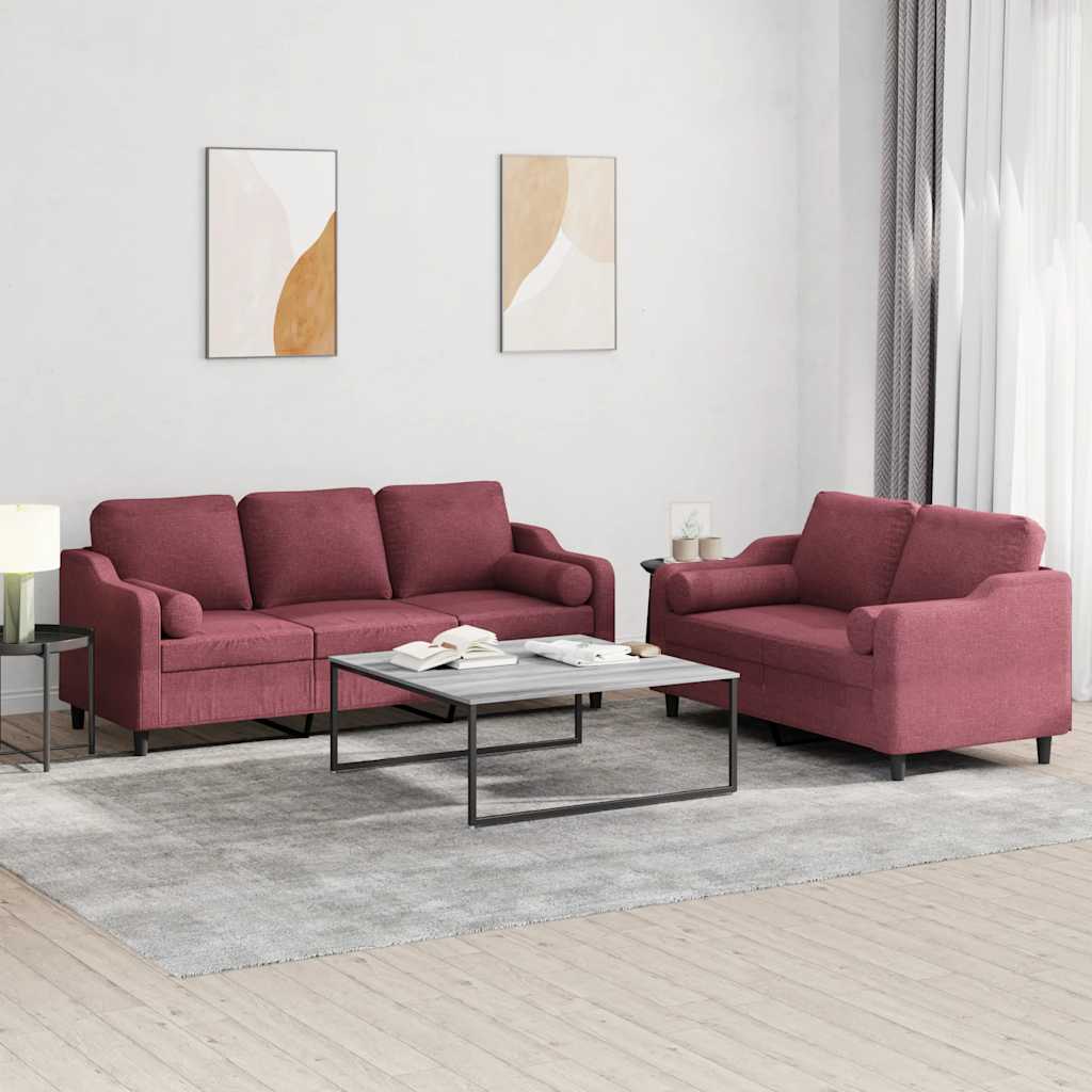 2-delige Loungeset met kussens stof wijnrood