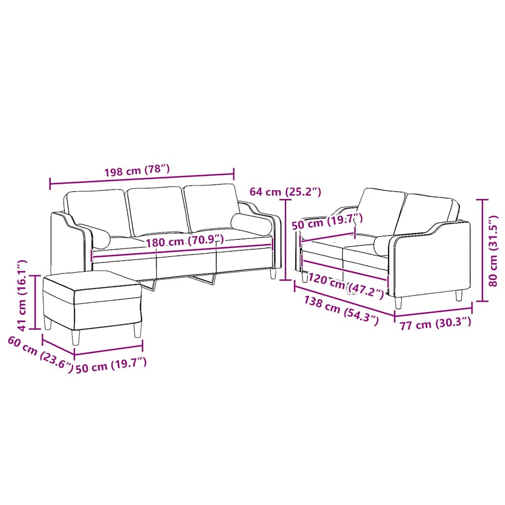 3-delige Loungeset met kussens stof lichtgrijs