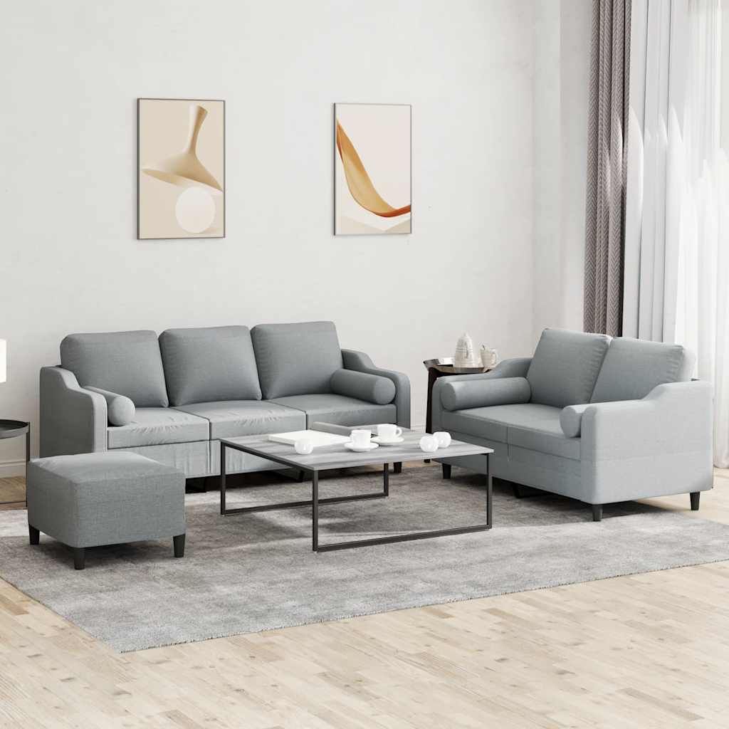 3-delige Loungeset met kussens stof lichtgrijs