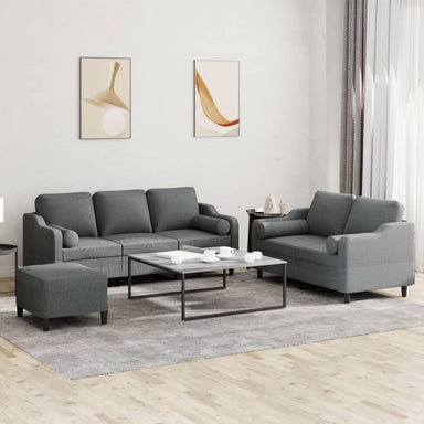 3-delige Loungeset met kussens stof donkergrijs
