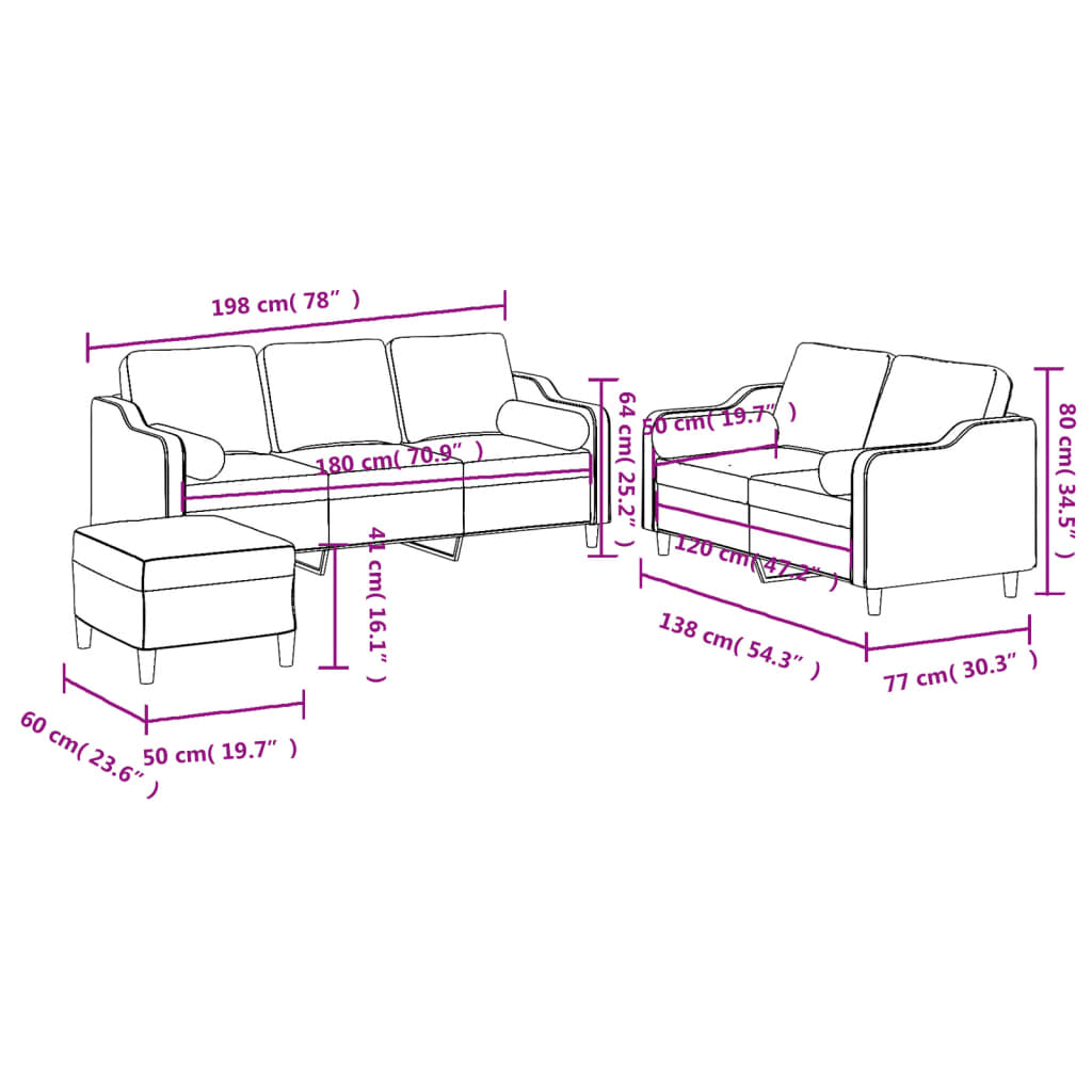 3-Delige Loungeset Met Kussens Stof Kleurig 1