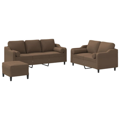 3-Delige Loungeset Met Kussens Stof Bruin