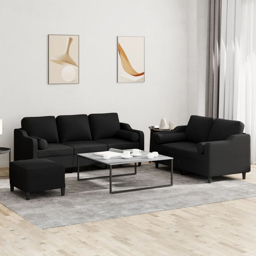 3-Delige Loungeset Met Kussens Stof Zwart