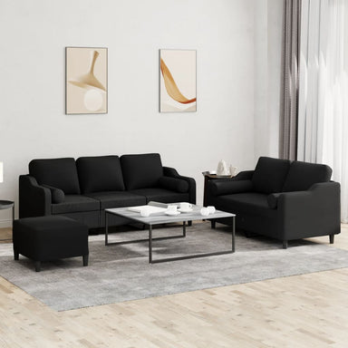 3-Delige Loungeset Met Kussens Stof Zwart