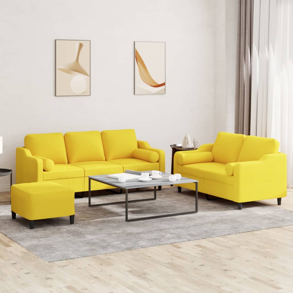 3-delige Loungeset met kussens stof lichtgeel