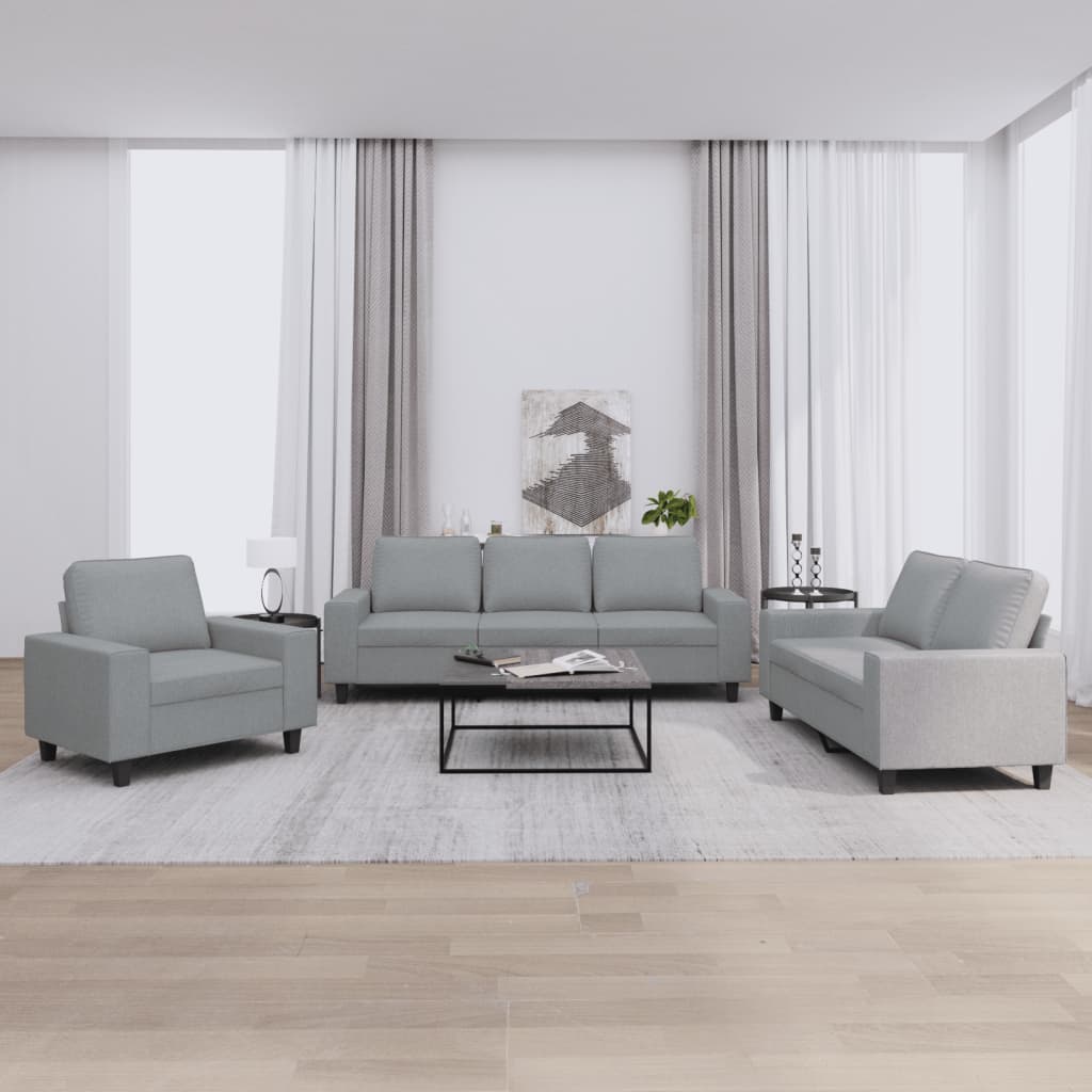 3-delige Loungeset stof lichtgrijs