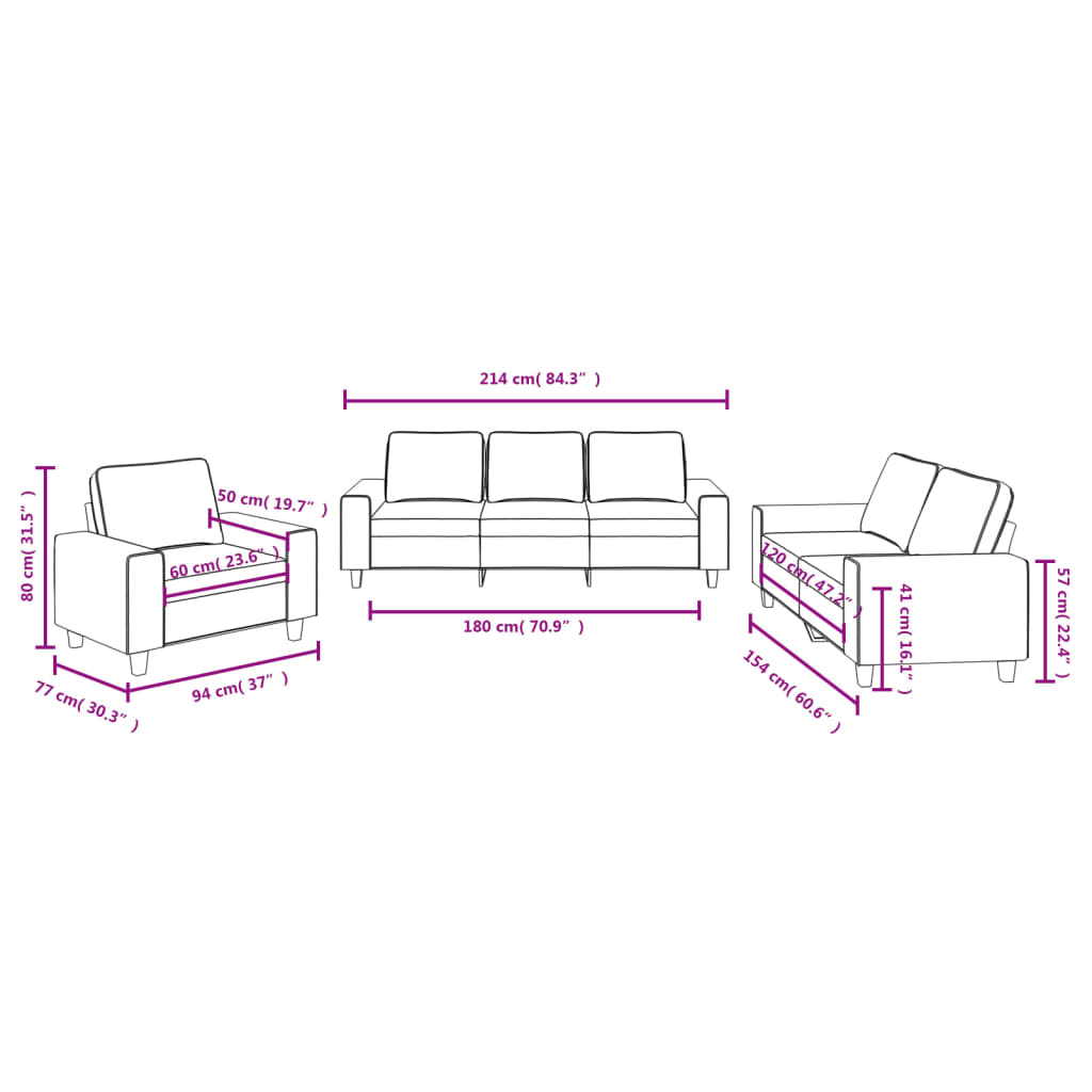 3-delige Loungeset stof donkergrijs