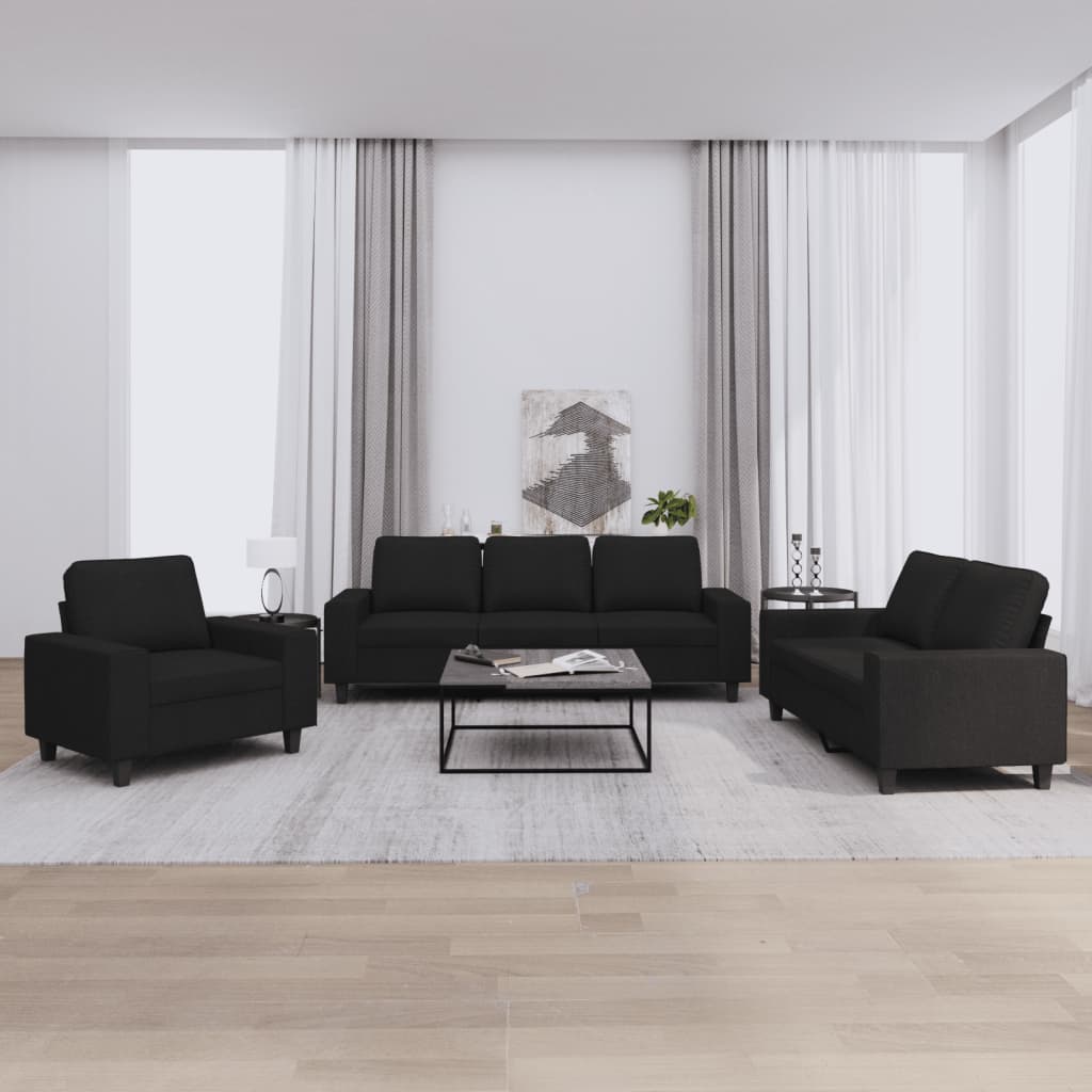 3-delige Loungeset stof zwart