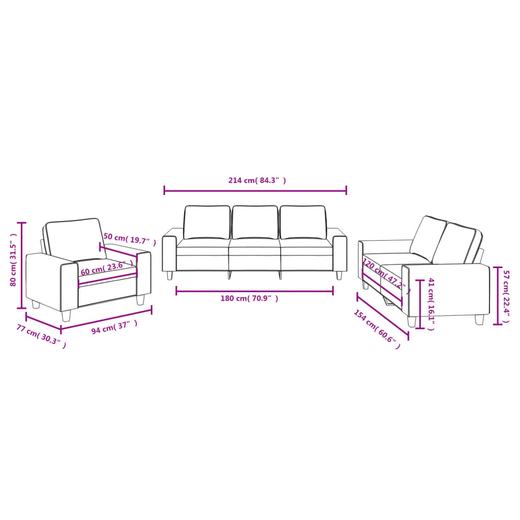 3-delige Loungeset stof lichtgeel