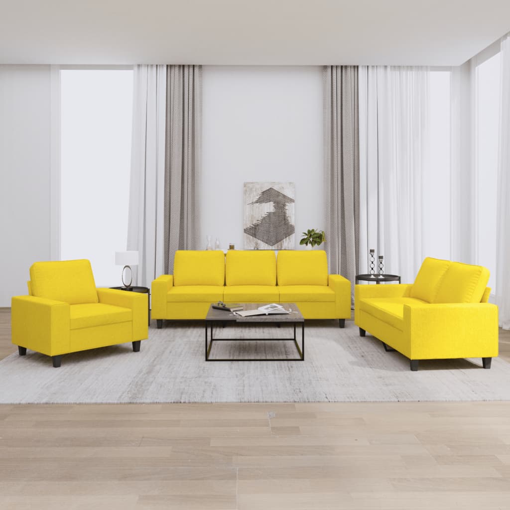 3-delige Loungeset stof lichtgeel