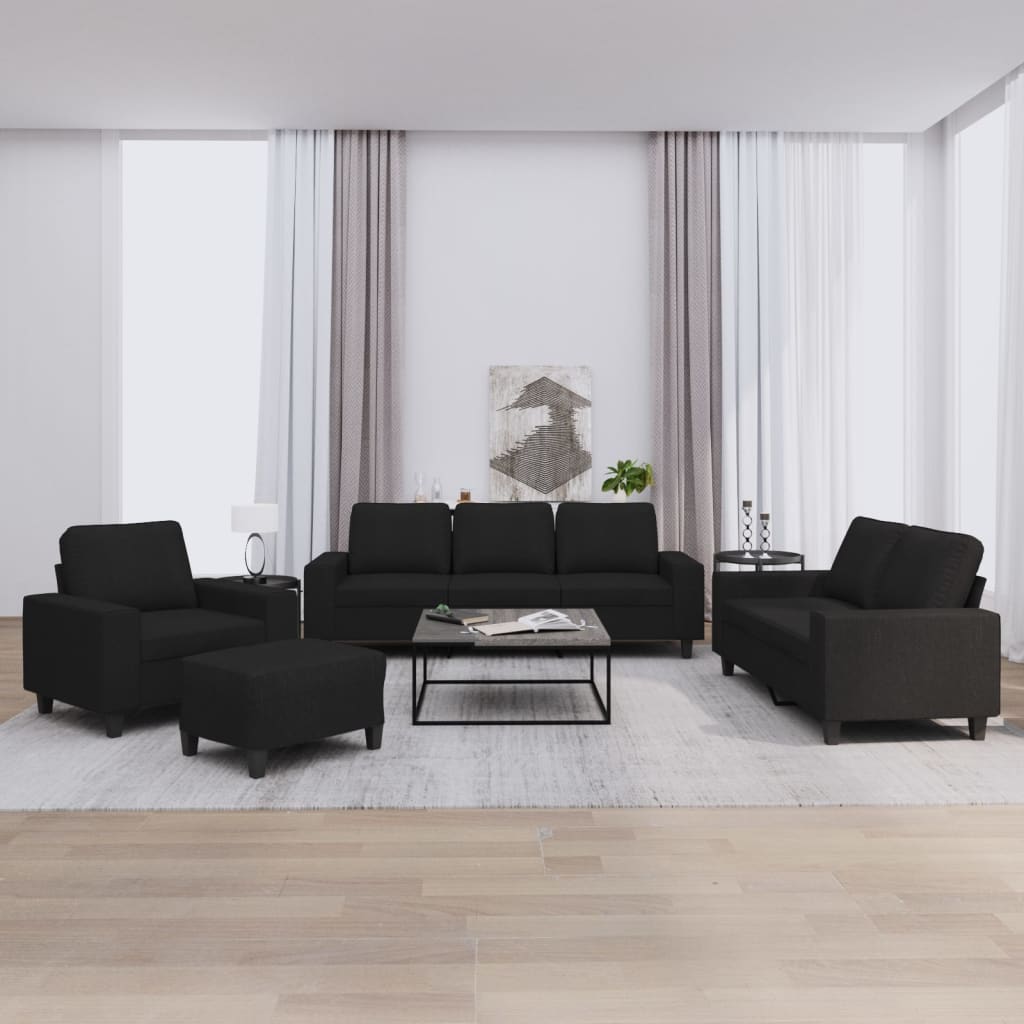 4-Delige Loungeset Stof Zwart