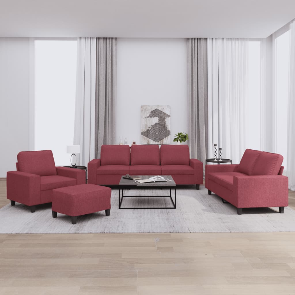 4-delige Loungeset stof wijnrood