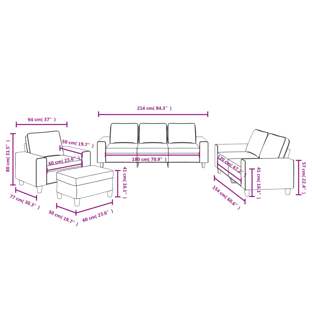 4-delige Loungeset stof taupe