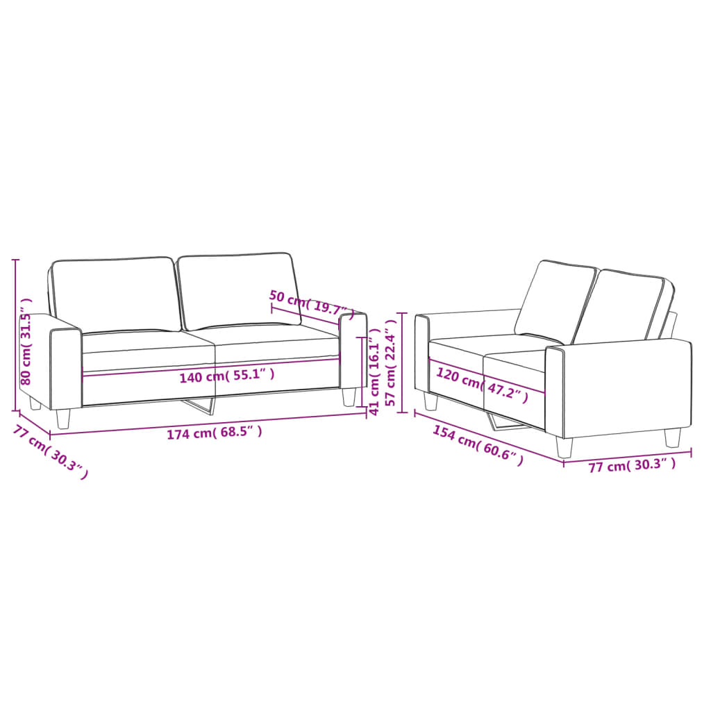 2-delige Loungeset stof donkergrijs