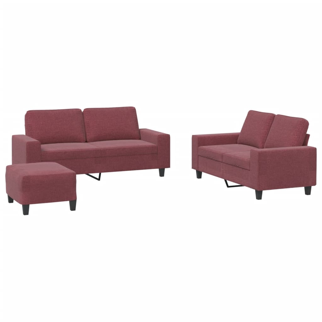 3-delige Loungeset stof wijnrood