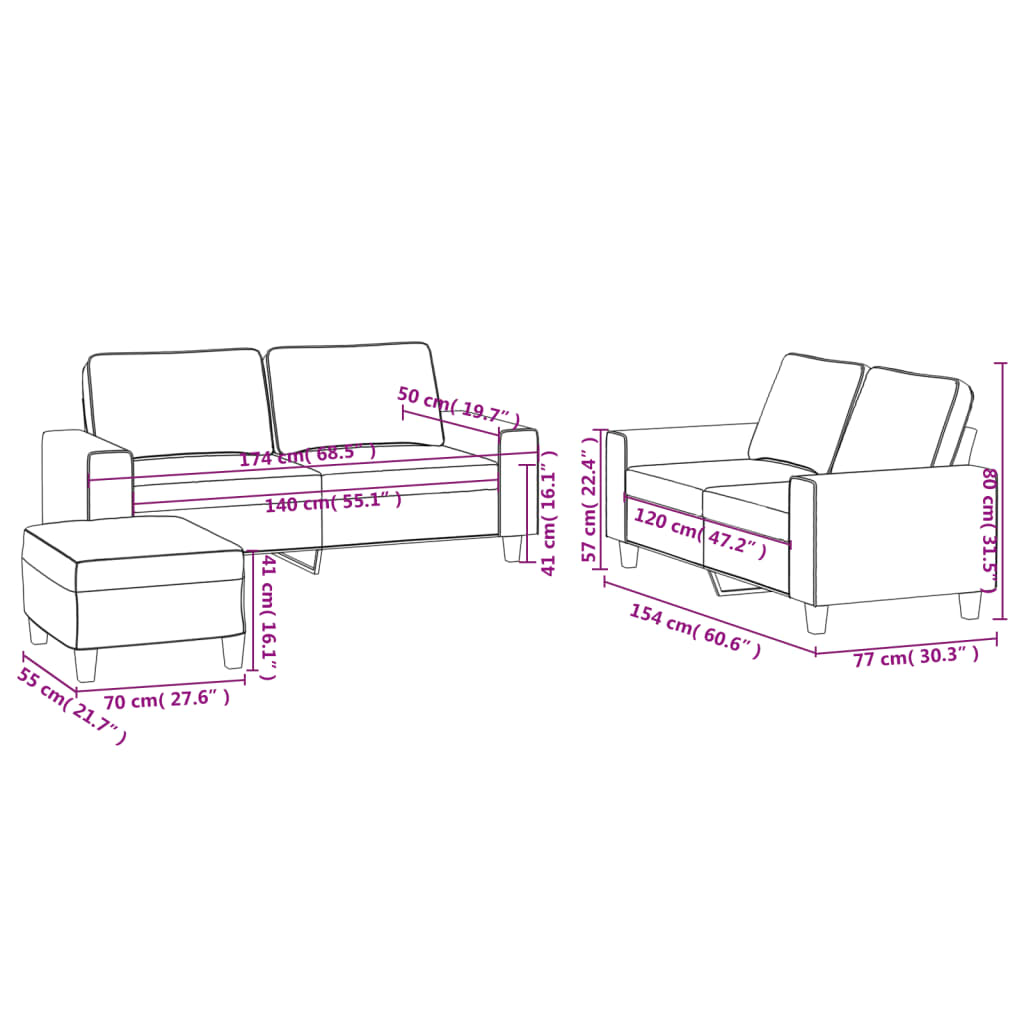3-delige Loungeset stof taupe