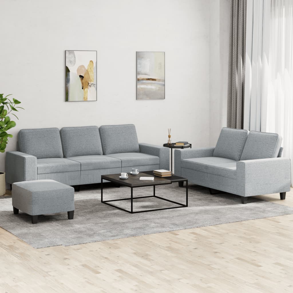 3-delige Loungeset stof lichtgrijs